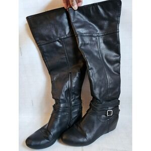 Fergalicious By Fergie Womens Black Knee High Boot Size 8.5M Wedge Heel Zip Up